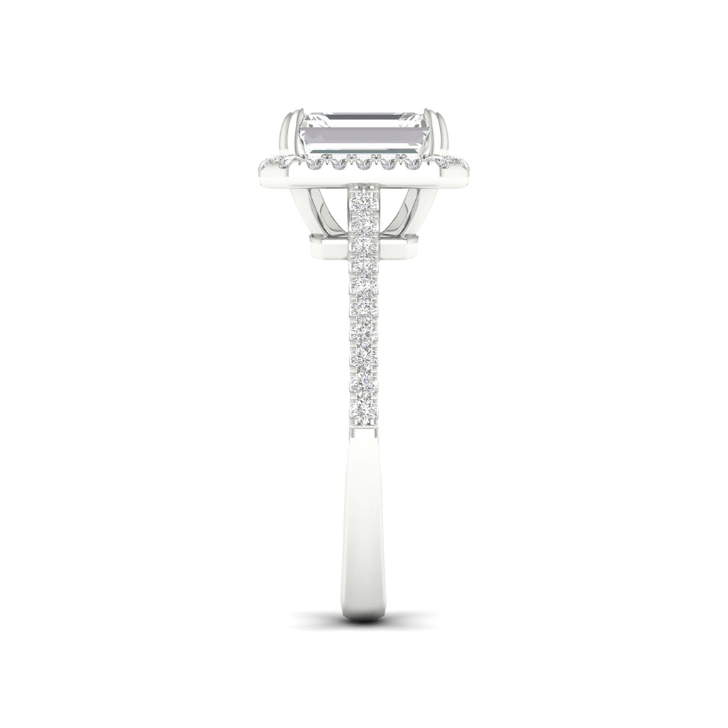 2 1/4 Carat T.W. Radiant/Round-cut Lab Grown Diamond (F/VS+) 14K Gold Halo Ring