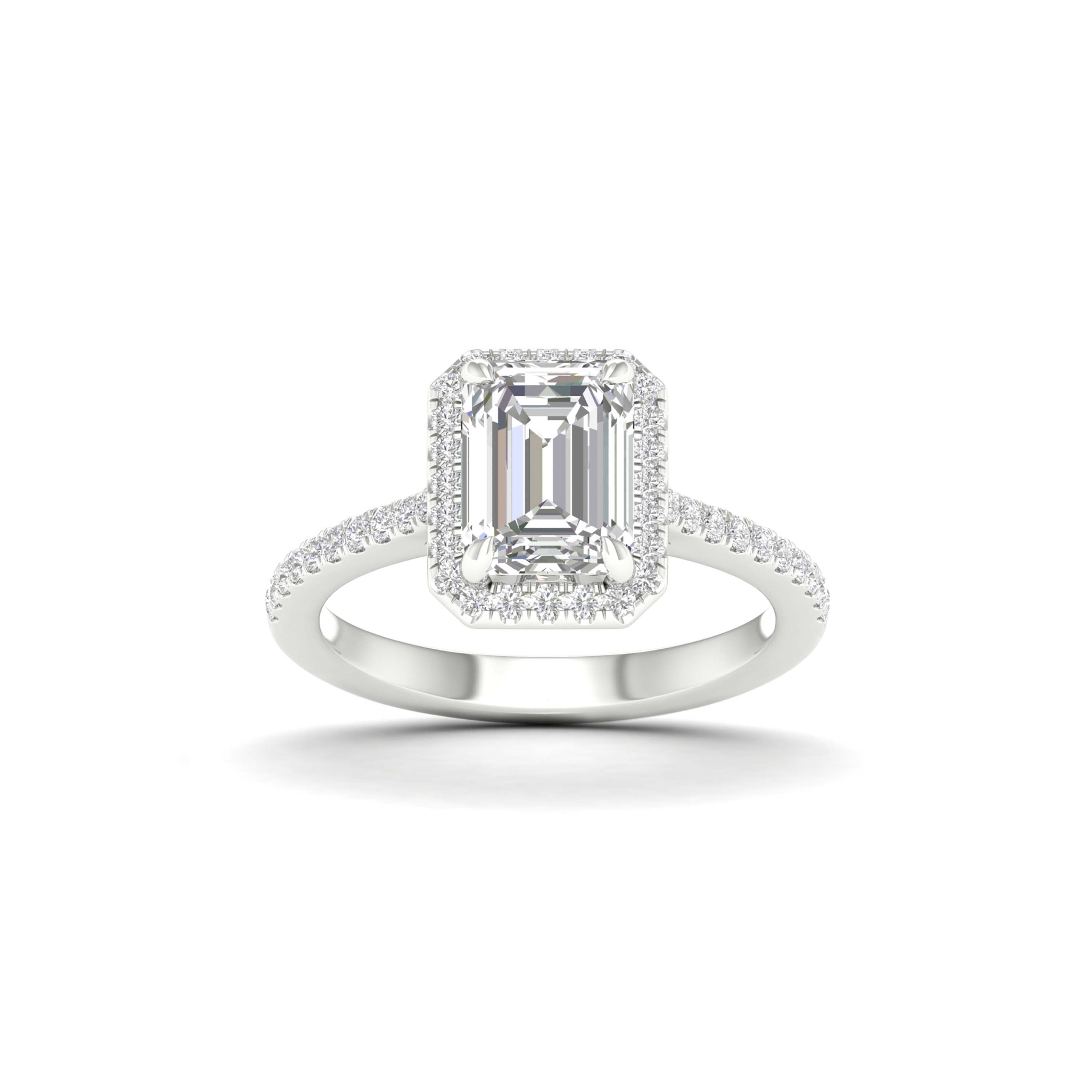 2 1/4 Carat T.W. Radiant/Round-cut Lab Grown Diamond (F/VS+) 14K Gold Halo Ring