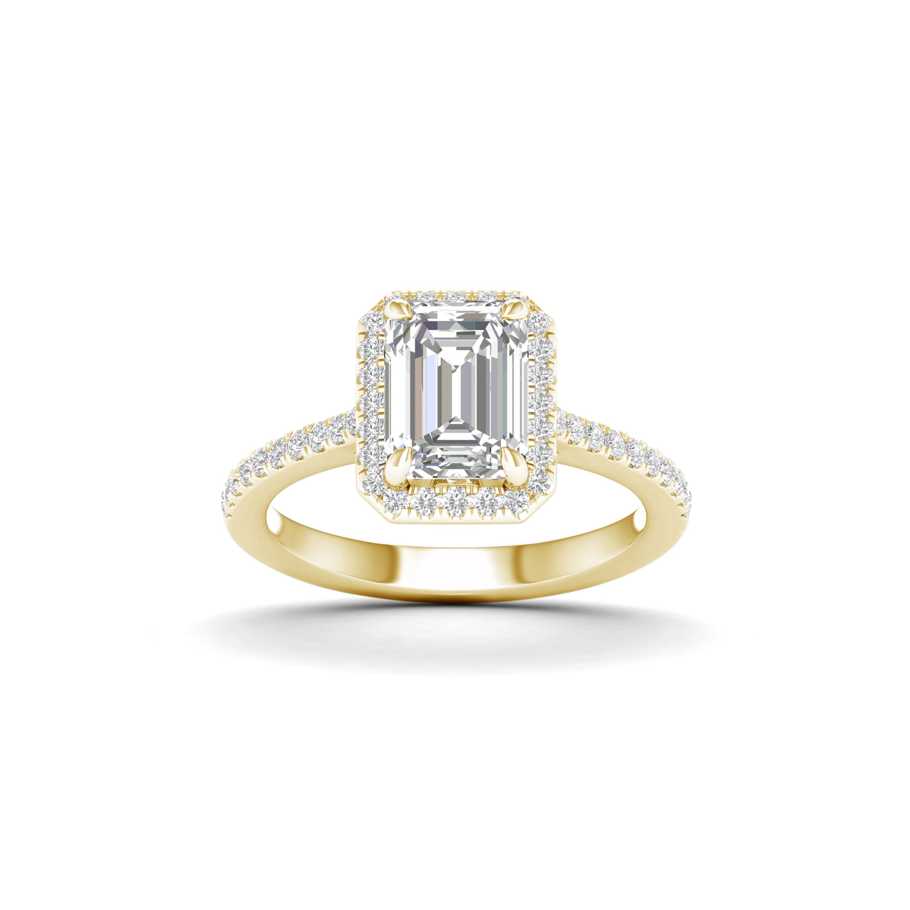 2 1/4 Carat T.W. Radiant/Round-cut Lab Grown Diamond (F/VS+) 14K Gold Halo Ring