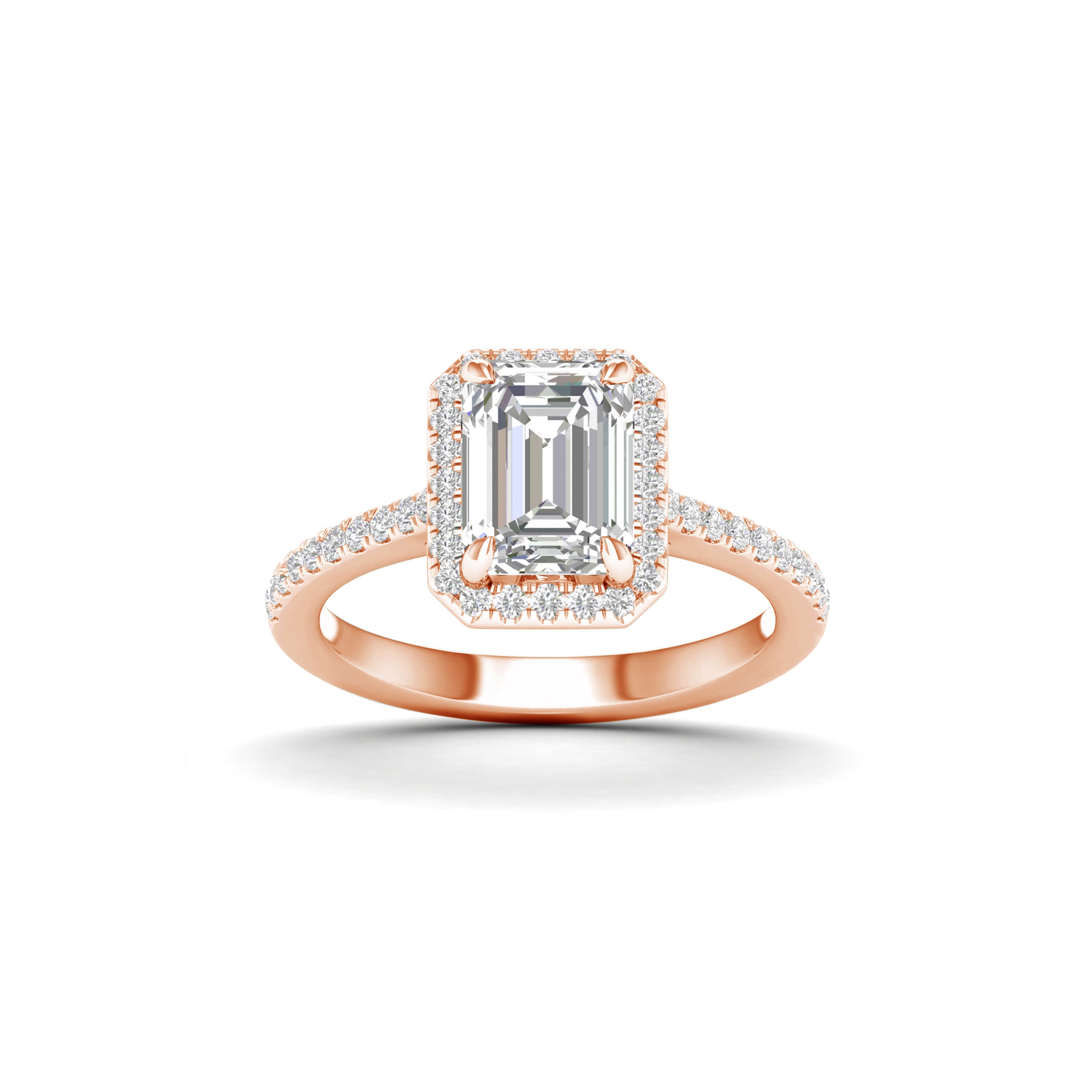 2 1/4 Carat T.W. Radiant/Round-cut Lab Grown Diamond (F/VS+) 14K Gold Halo Ring