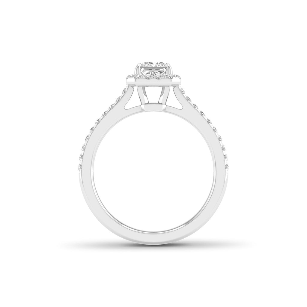 1.00 Carat T.W. Princess/Round-cut Lab Grown Diamond (F/VS+) 14K Gold Halo Ring