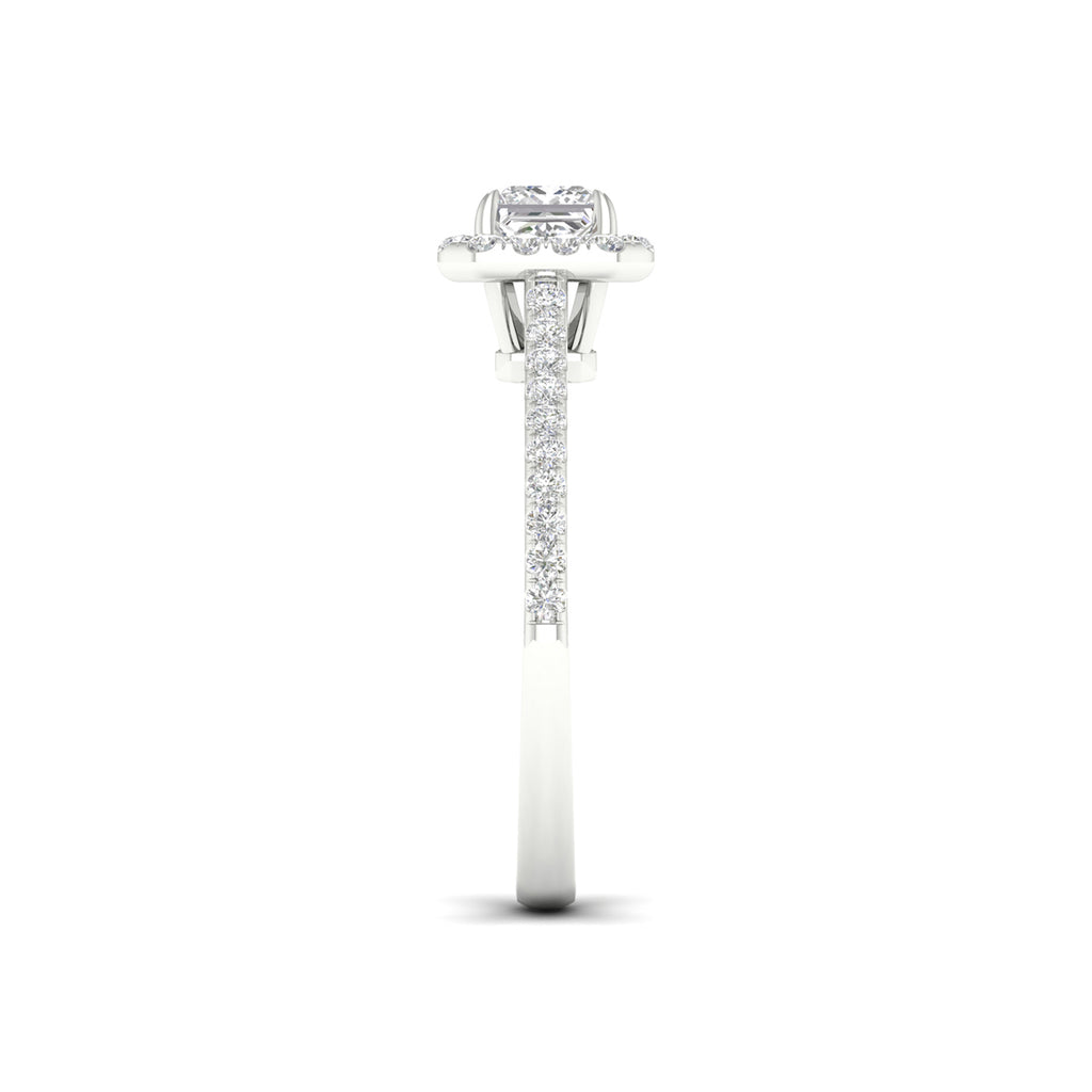 1.00 Carat T.W. Princess/Round-cut Lab Grown Diamond (F/VS+) 14K Gold Halo Ring