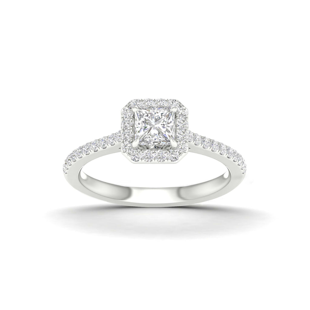 1.00 Carat T.W. Princess/Round-cut Lab Grown Diamond (F/VS+) 14K Gold Halo Ring