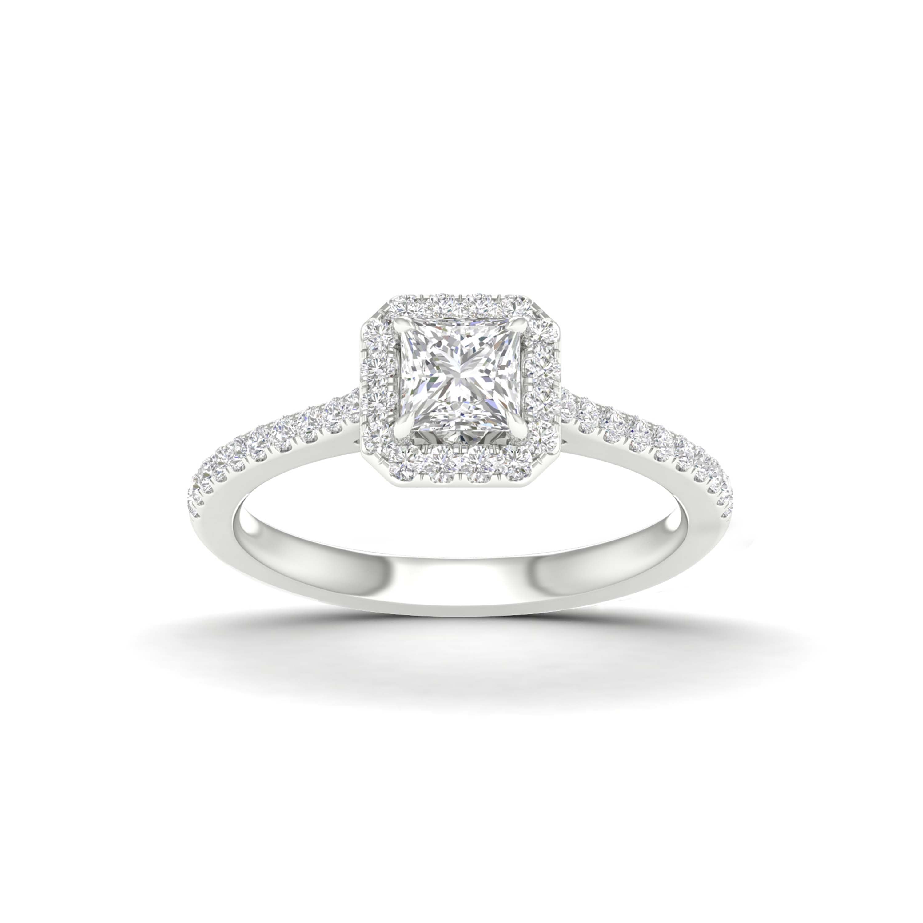 1.00 Carat T.W. Princess/Round-cut Lab Grown Diamond (F/VS+) 14K Gold Halo Ring