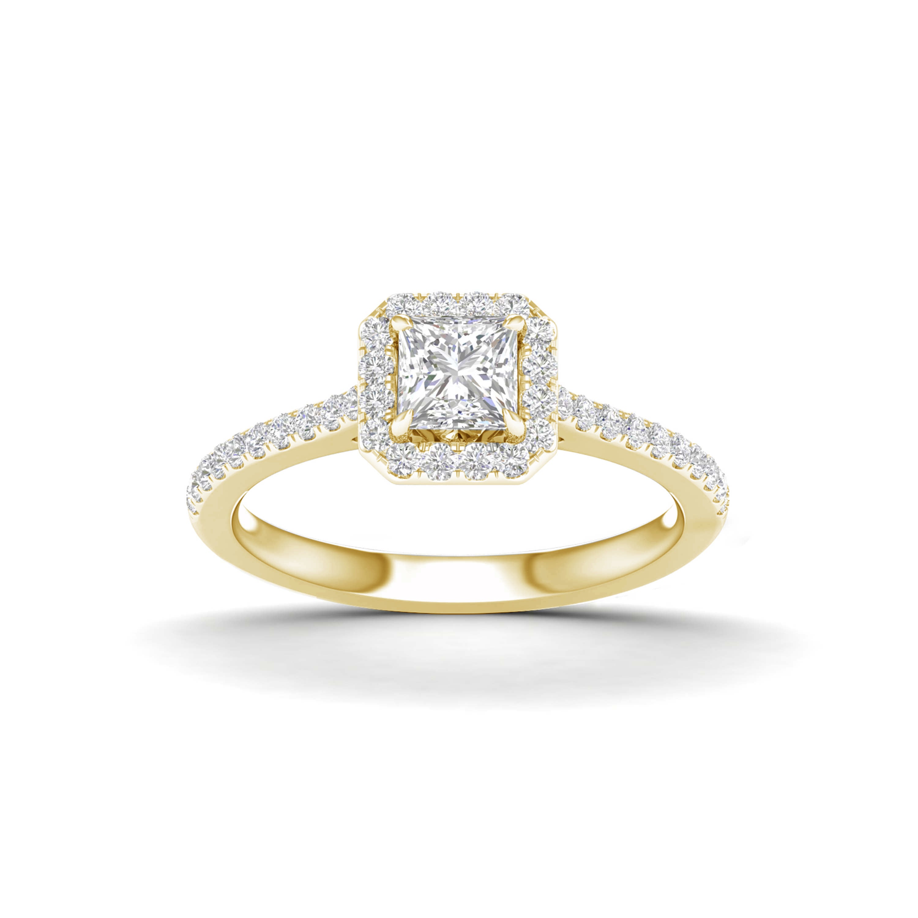 1.00 Carat T.W. Princess/Round-cut Lab Grown Diamond (F/VS+) 14K Gold Halo Ring