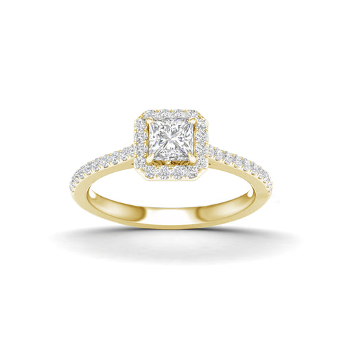 1.00 Carat T.W. Princess/Round-cut Lab Grown Diamond (F/VS+) 14K Gold Halo Ring