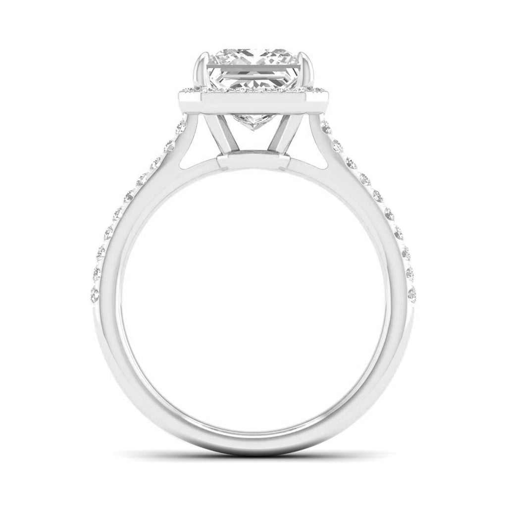 2 1/4 Carat T.W. Princess/Round-cut Lab Grown Diamond (F/VS+) 14K Gold Halo Ring
