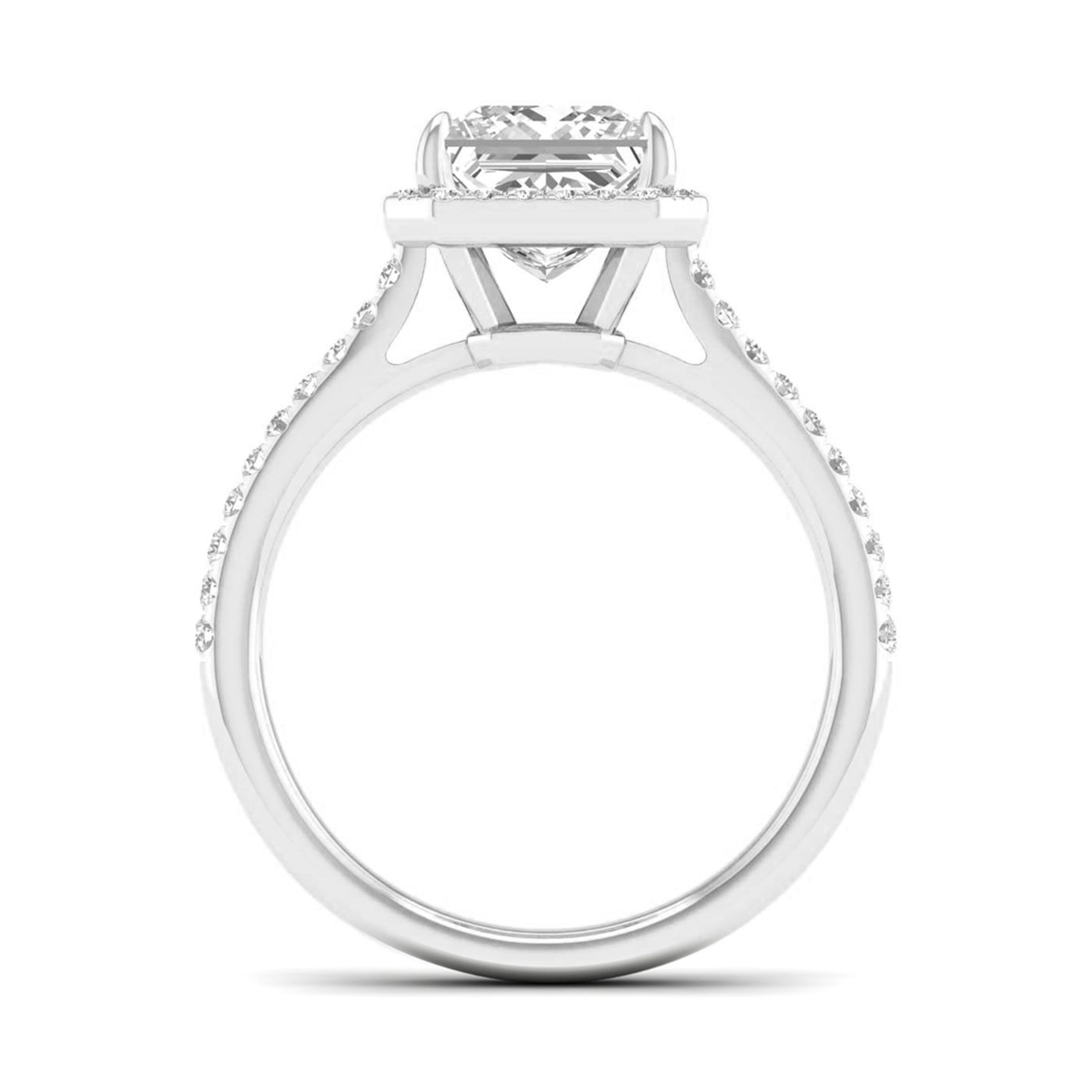 2 1/4 Carat T.W. Princess/Round-cut Lab Grown Diamond (F/VS+) 14K Gold Halo Ring