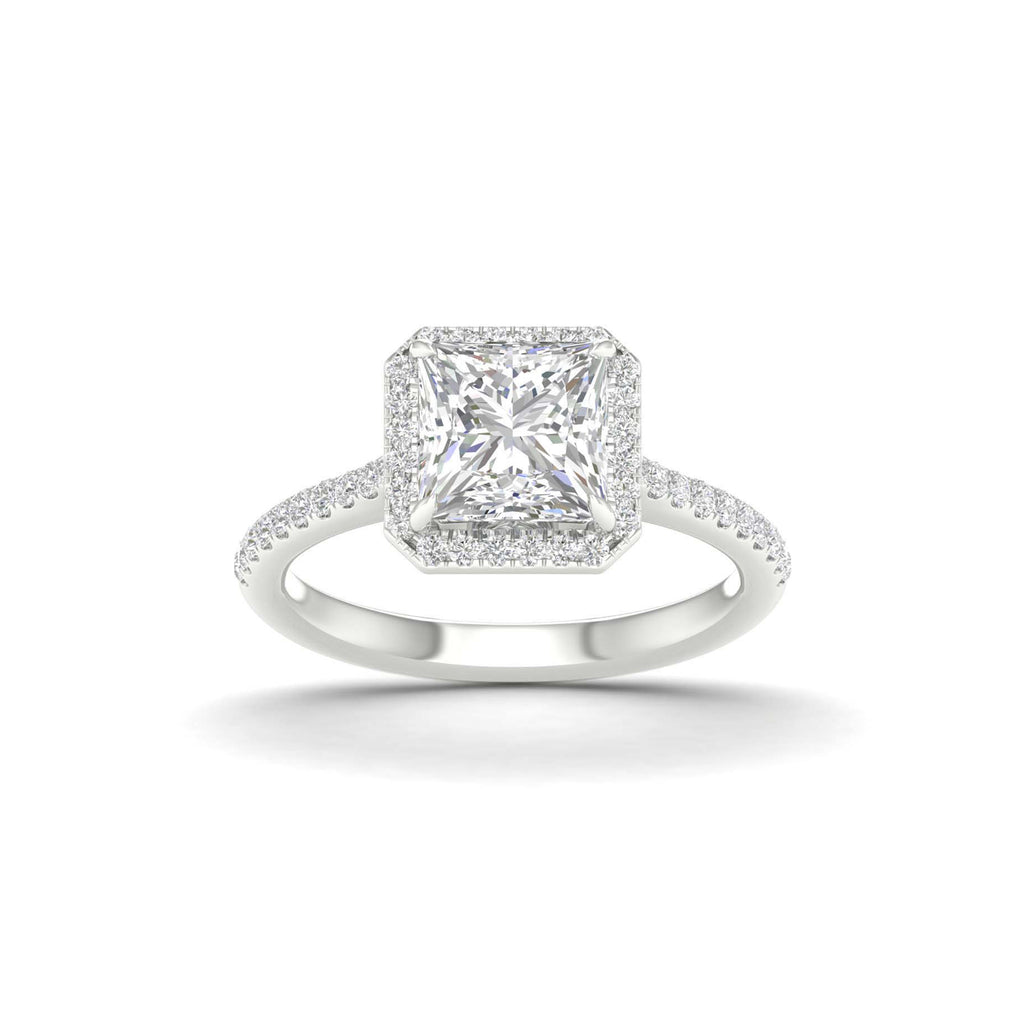 2 1/4 Carat T.W. Princess/Round-cut Lab Grown Diamond (F/VS+) 14K Gold Halo Ring