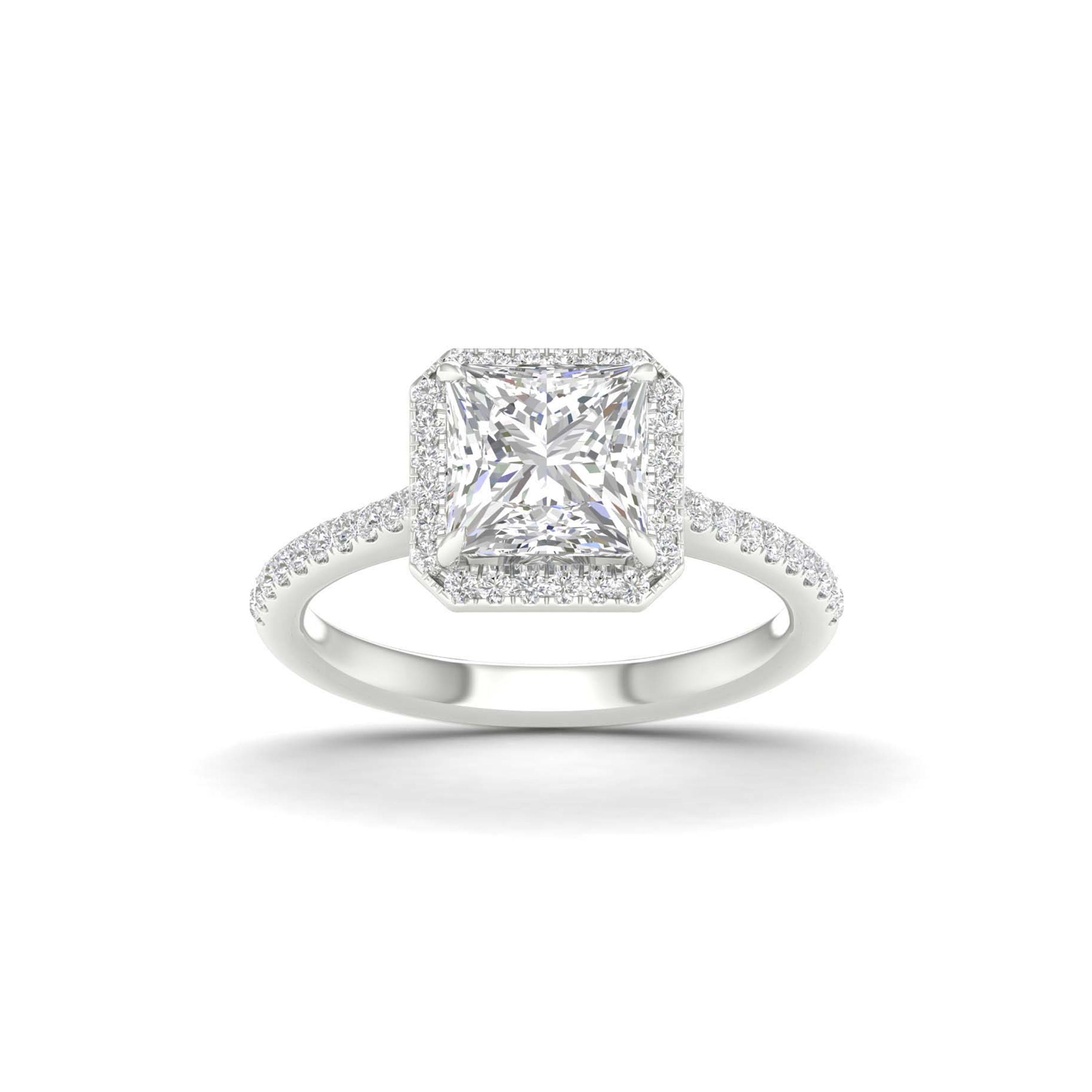 2 1/4 Carat T.W. Princess/Round-cut Lab Grown Diamond (F/VS+) 14K Gold Halo Ring