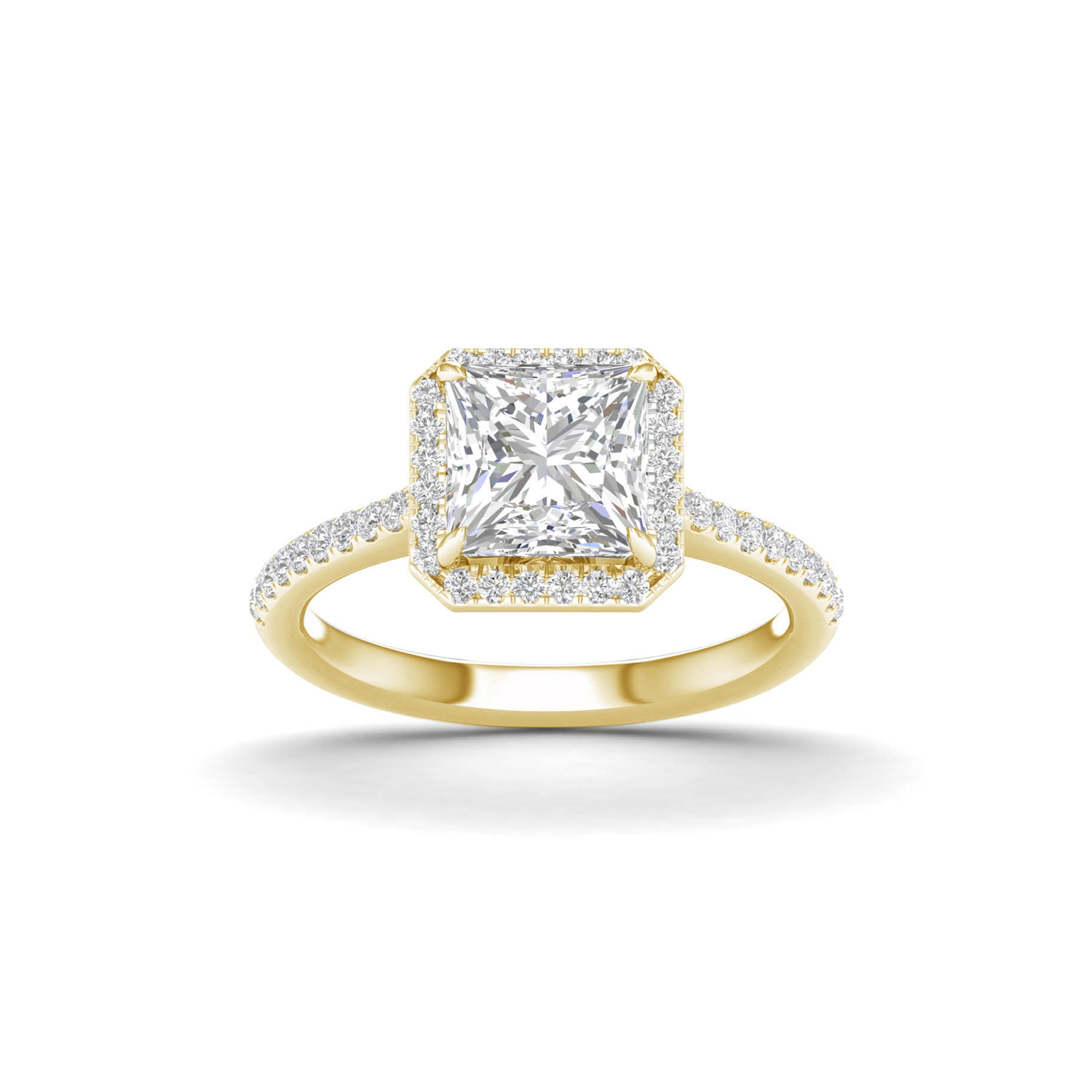 2 1/4 Carat T.W. Princess/Round-cut Lab Grown Diamond (F/VS+) 14K Gold Halo Ring