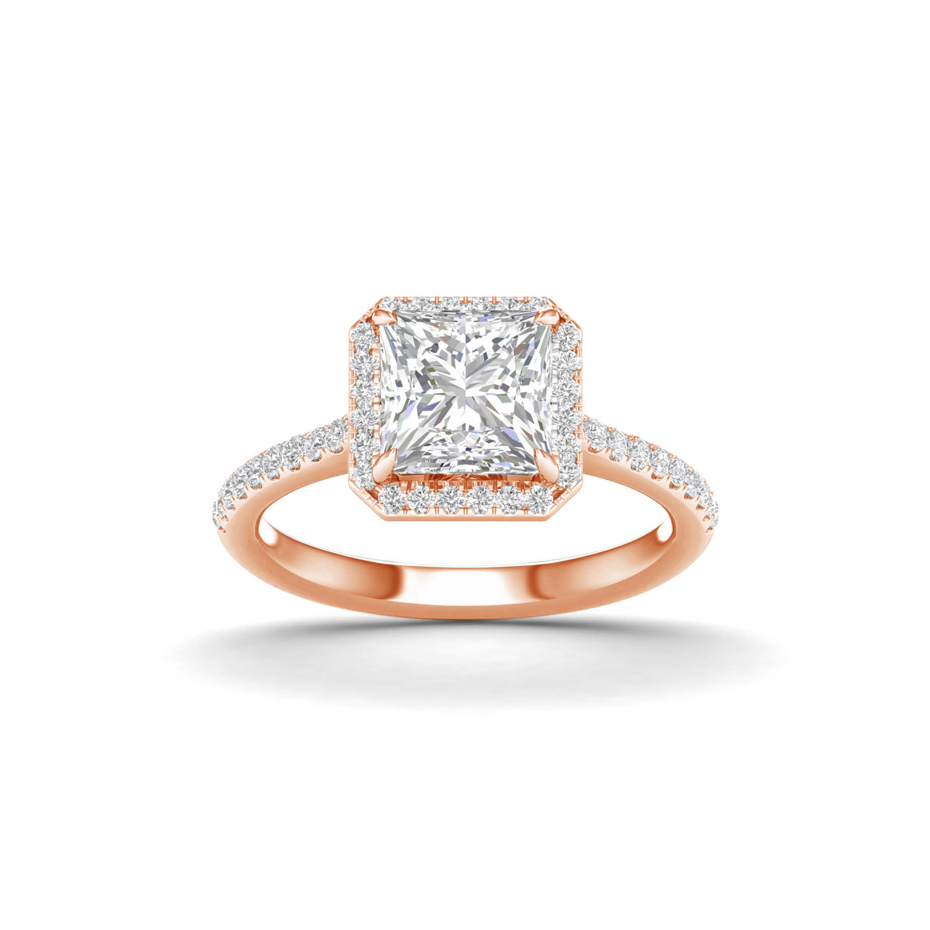 2 1/4 Carat T.W. Princess/Round-cut Lab Grown Diamond (F/VS+) 14K Gold Halo Ring